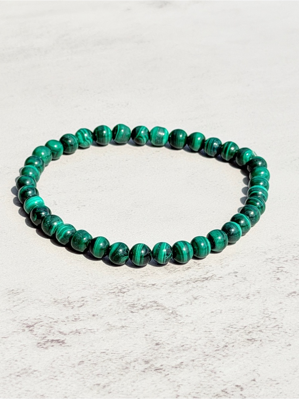Natural Malachite Bracelet 4mm Green Gemstone Stretch 7.25-7.5in